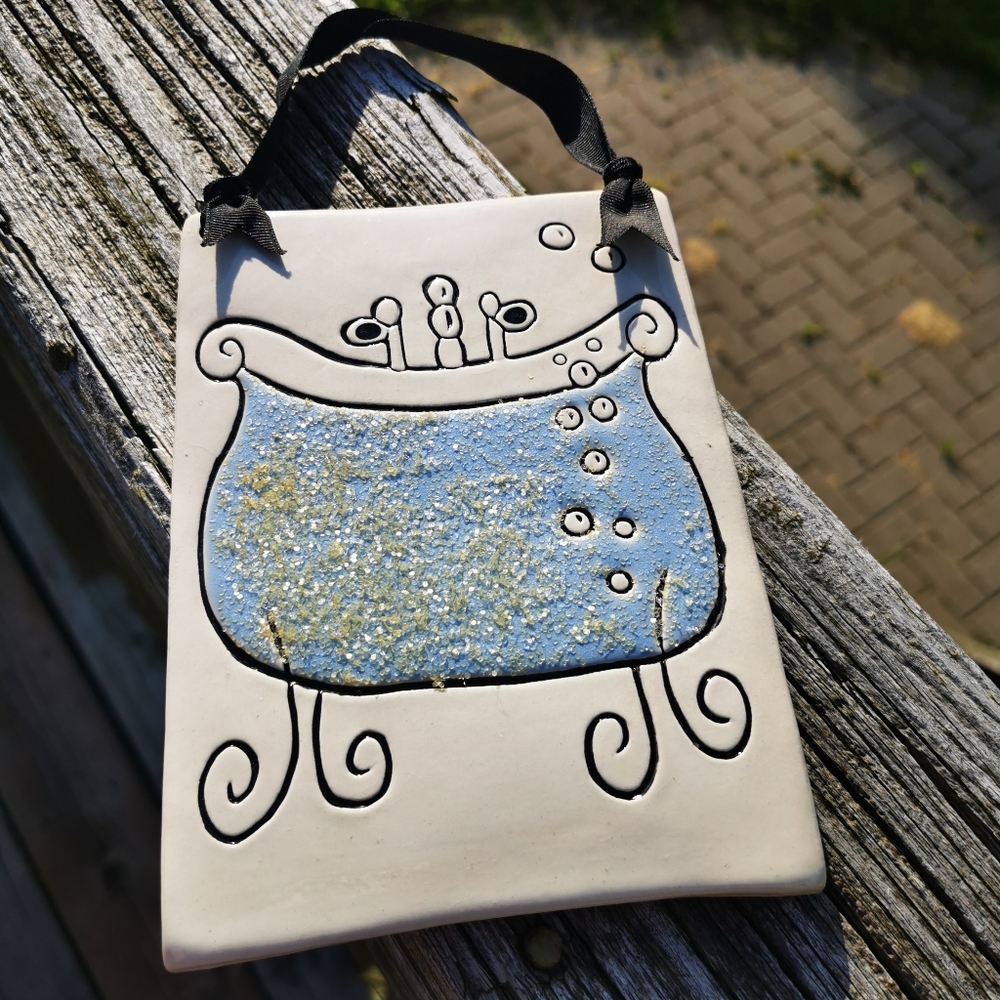 Handmade Pottery Wall Plaque Bathtub